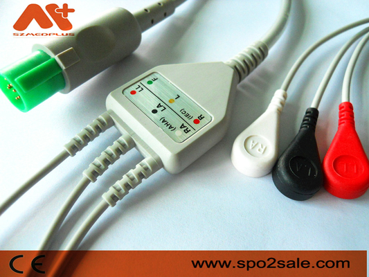 کابل ECG با اتصال مستقیم 3 لید Snap سازگار با Hellige - 303-442-99