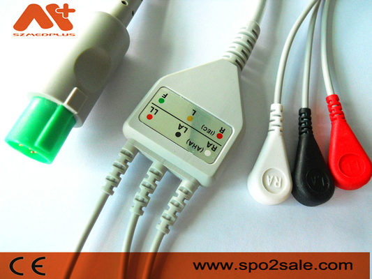 کابل ECG با اتصال مستقیم 3 لید Snap سازگار با Hellige - 303-442-99