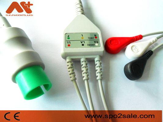 کابل ECG اتصال مستقیم 3 لید اسنپ سازگار با Spacelabs - 72713